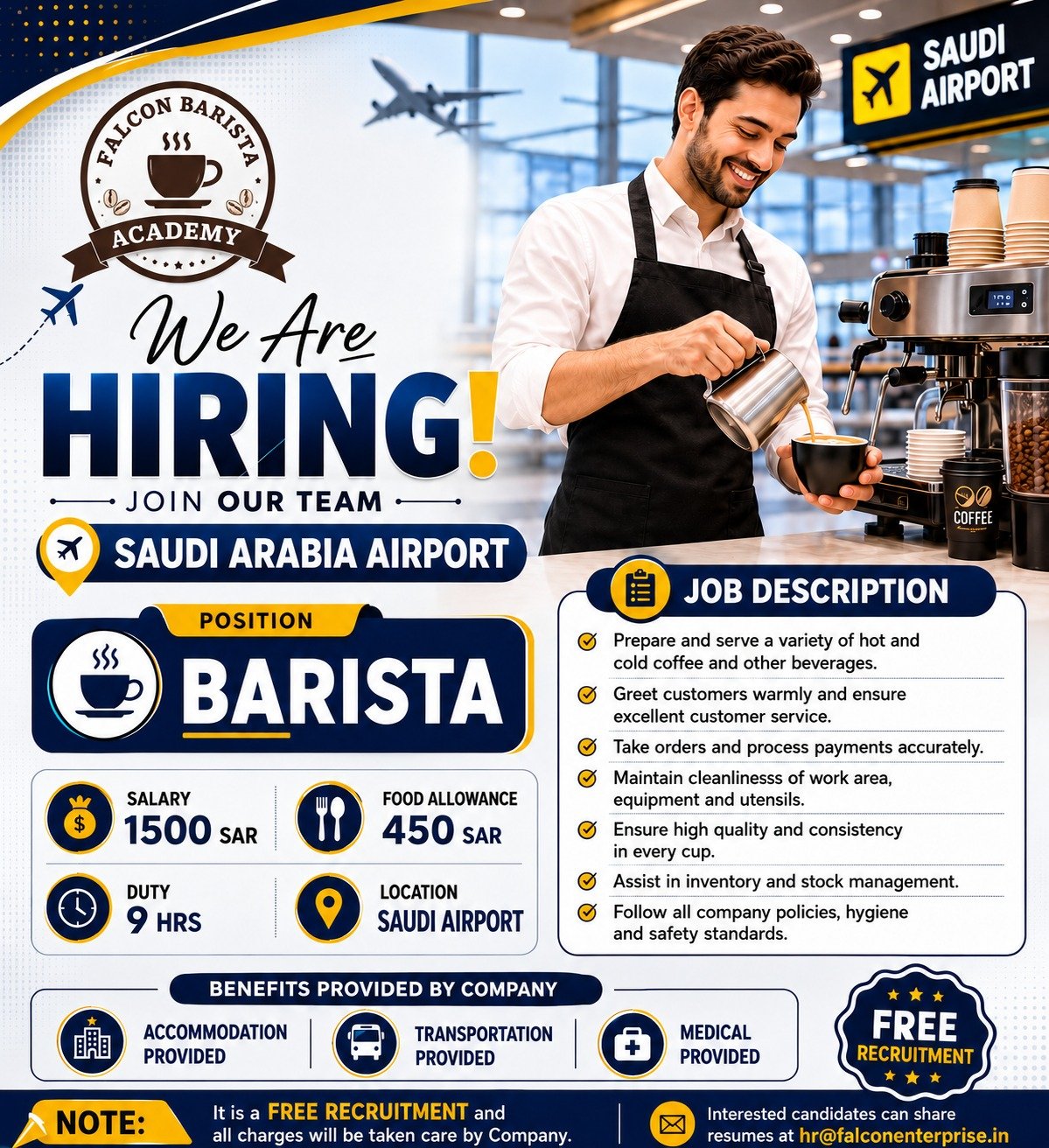 Barista Job at Saudi Arabia Airport